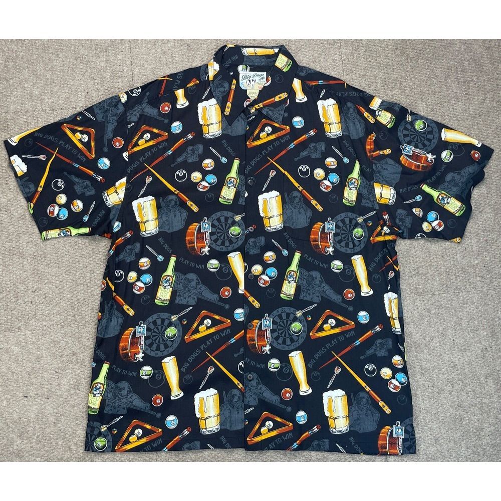 Big‎ Dogs Men's Billards Pattern Button Up Short Sleeve Shirt Size Large